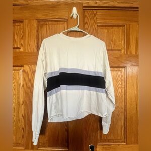 Brandy Melville - Cream Long Sleeve Top with Black and Light Gray Stripes